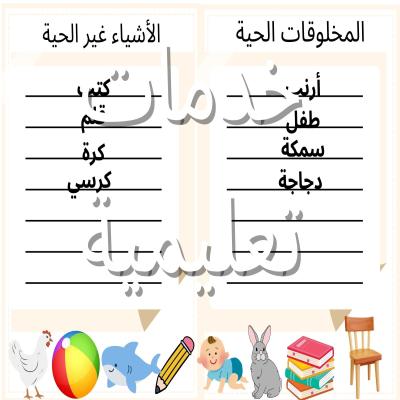 مطوية  جاهزة  تصنيف المخلوقات الحيةالأشياء غير الحية